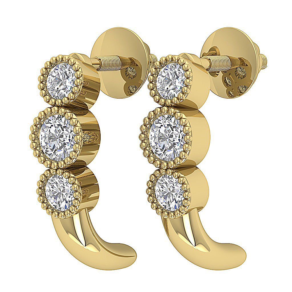 Natural Diamond Fashion Milgrain Engagement Earrings VS1/SI1/I1 G 0.55 Ct 18k/14k White Gold Bezel Set