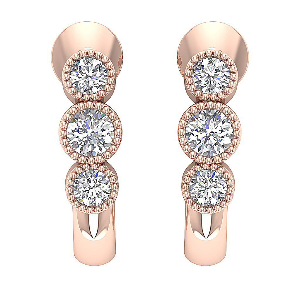 Natural Diamond Fashion Milgrain Engagement Earrings VS1/SI1/I1 G 0.55 Ct 18k/14k White Gold Bezel Set