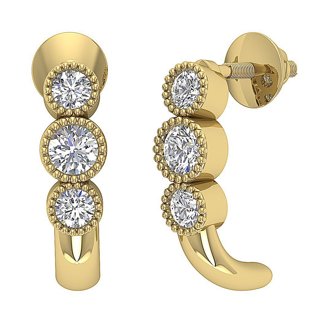 Natural Diamond Fashion Milgrain Engagement Earrings VS1/SI1/I1 G 0.55 Ct 18k/14k White Gold Bezel Set