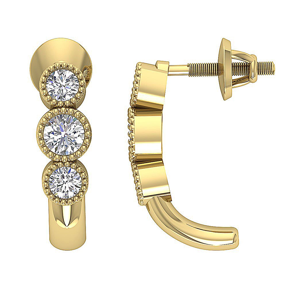 Natural Diamond Fashion Milgrain Engagement Earrings VS1/SI1/I1 G 0.55 Ct 18k/14k White Gold Bezel Set