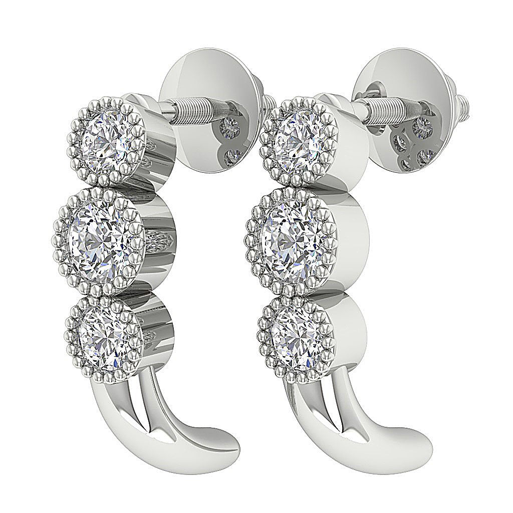 Natural Diamond Fashion Milgrain Engagement Earrings VS1/SI1/I1 G 0.55 Ct 18k/14k White Gold Bezel Set