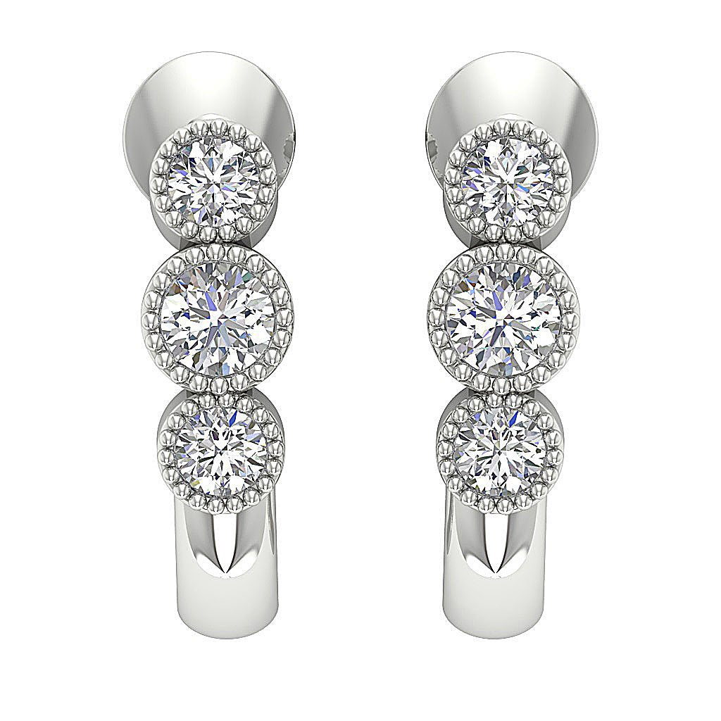 Natural Diamond Fashion Milgrain Engagement Earrings VS1/SI1/I1 G 0.55 Ct 18k/14k White Gold Bezel Set