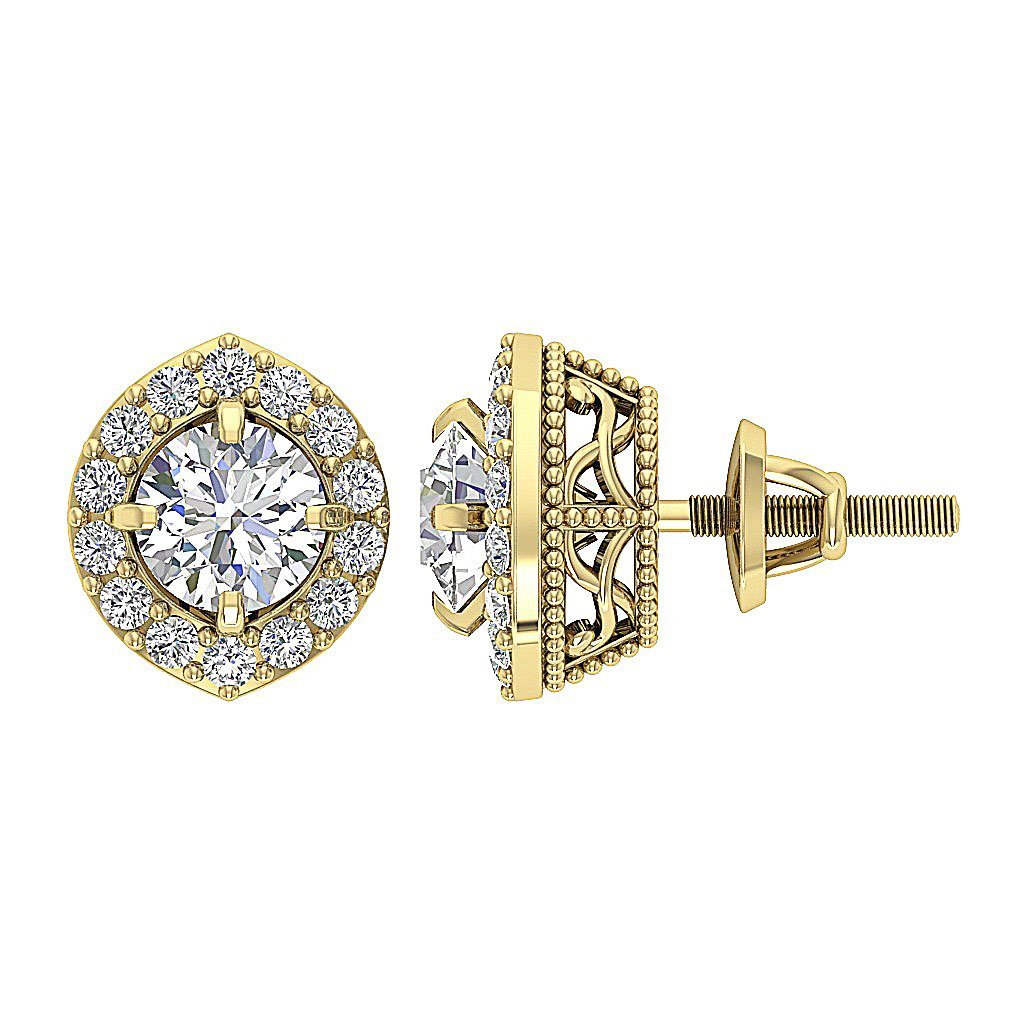 Designer Halo Solitaire Studs Earrings I1 G 1.40 Ct 14k/18k Solid Gold Round Cut Diamonds Prong Set