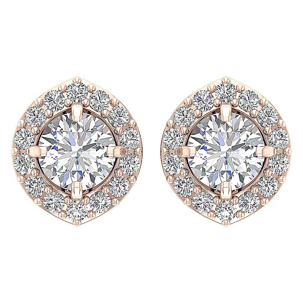 Designer Halo Solitaire Studs Earrings I1 G 1.40 Ct 14k/18k Solid Gold Round Cut Diamonds Prong Set