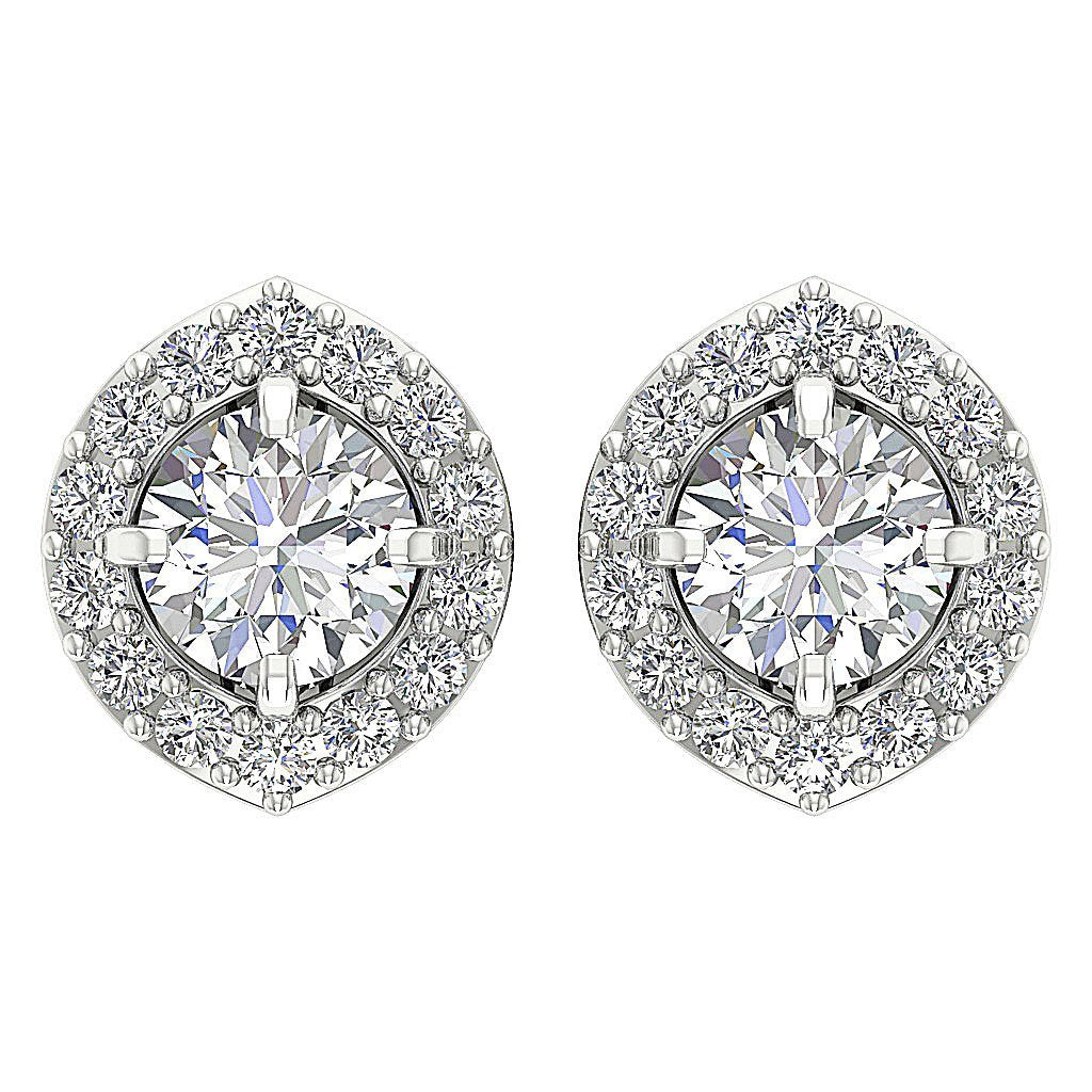 Designer Halo Solitaire Studs Earrings I1 G 1.40 Ct 14k/18k Solid Gold Round Cut Diamonds Prong Set