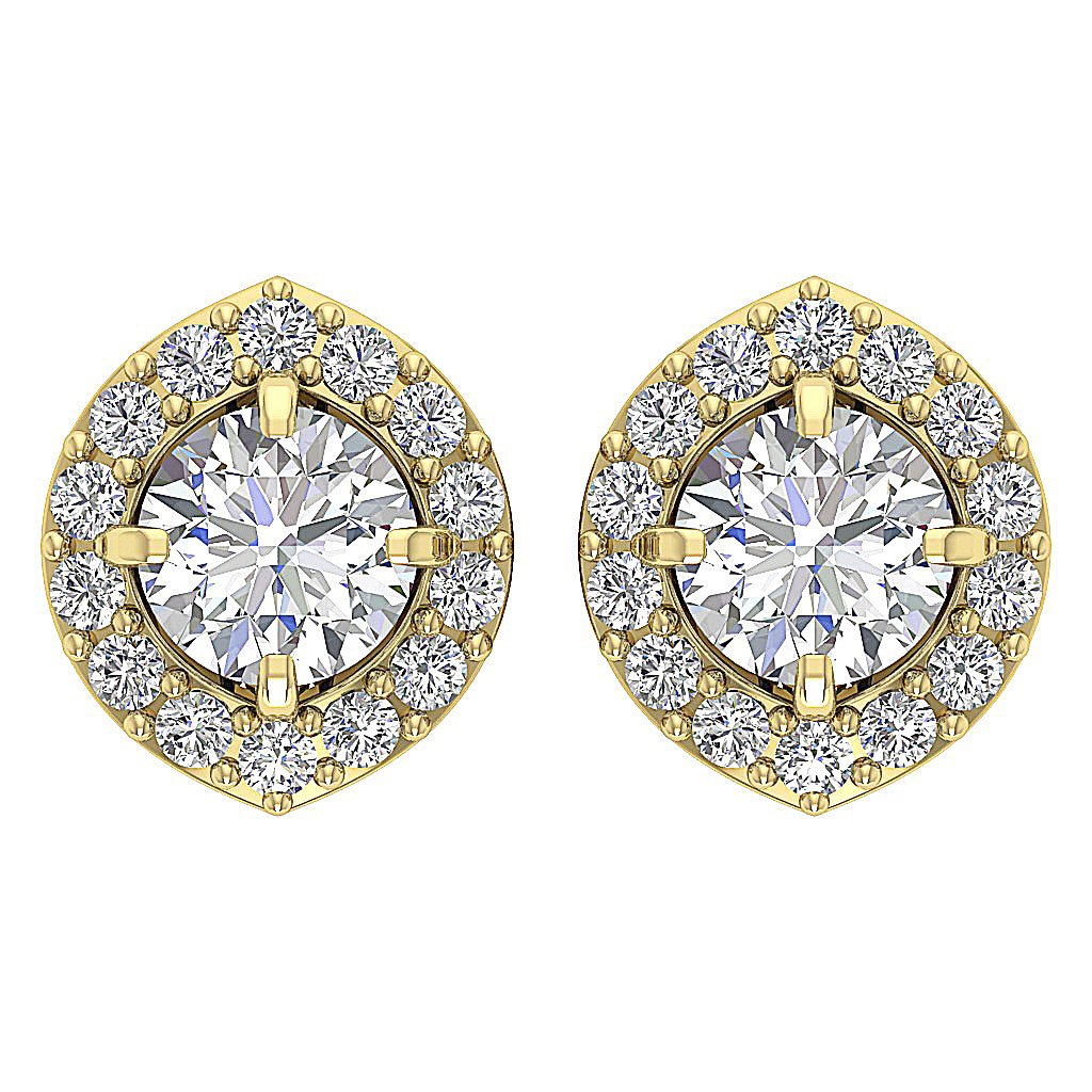 Designer Halo Solitaire Studs Earrings I1 G 1.40 Ct 14k/18k Solid Gold Round Cut Diamonds Prong Set