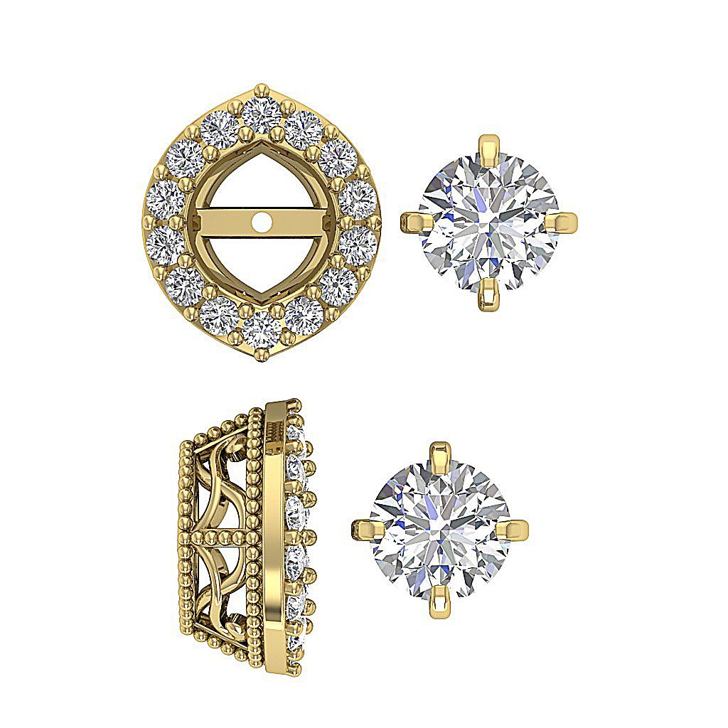 Designer Halo Solitaire Studs Earrings I1 G 1.40 Ct 14k/18k Solid Gold Round Cut Diamonds Prong Set