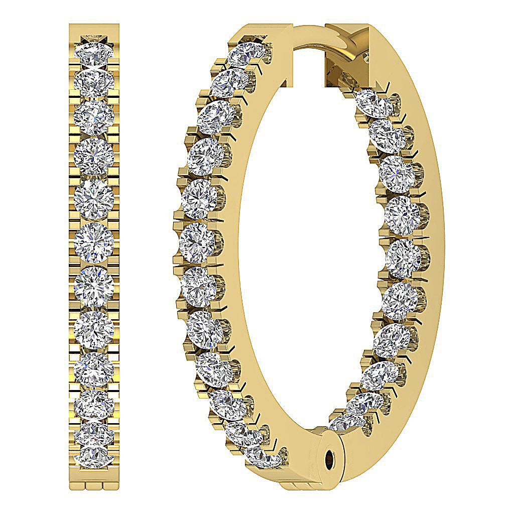 The Colton Beautiful In Outside Natural Round Diamond Hoops Earring 14K Yellow Gold