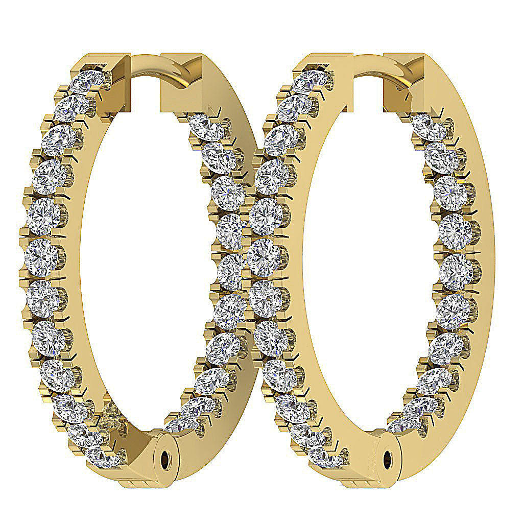 The Colton Beautiful In Outside Natural Round Diamond Hoops Earring 14K Yellow Gold