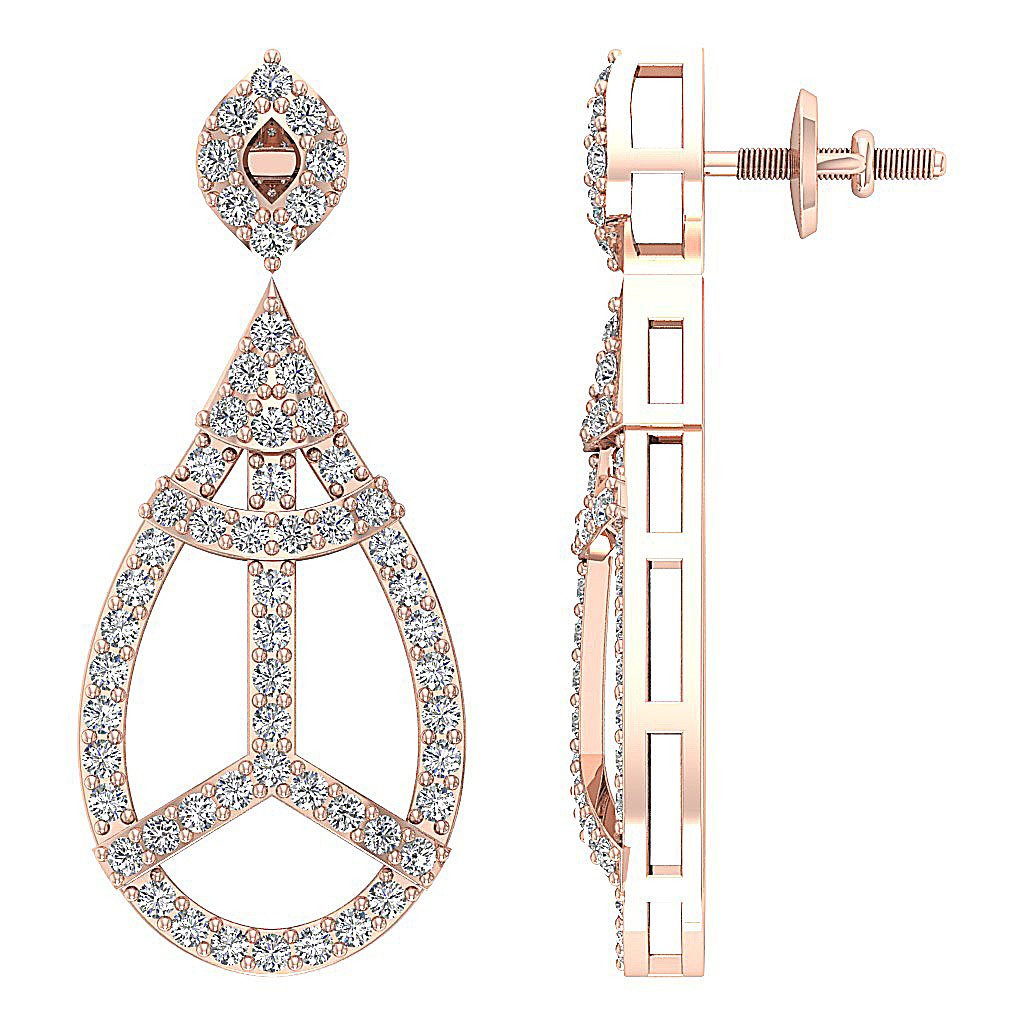 18k/14k Rose Gold Dangle Engagement Earrings Natural Diamond VVS1/VS1/SI1/I1 G 1.10 Ct Prong Set