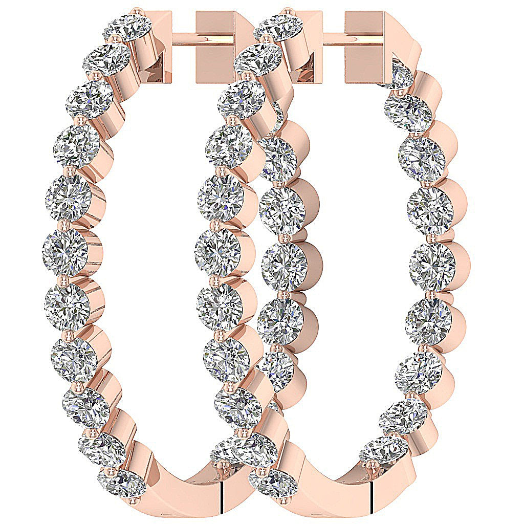 The Charlotte Floating Natural Diamond Rose Gold Inside Outside Hoops Earring 1.20 Inch