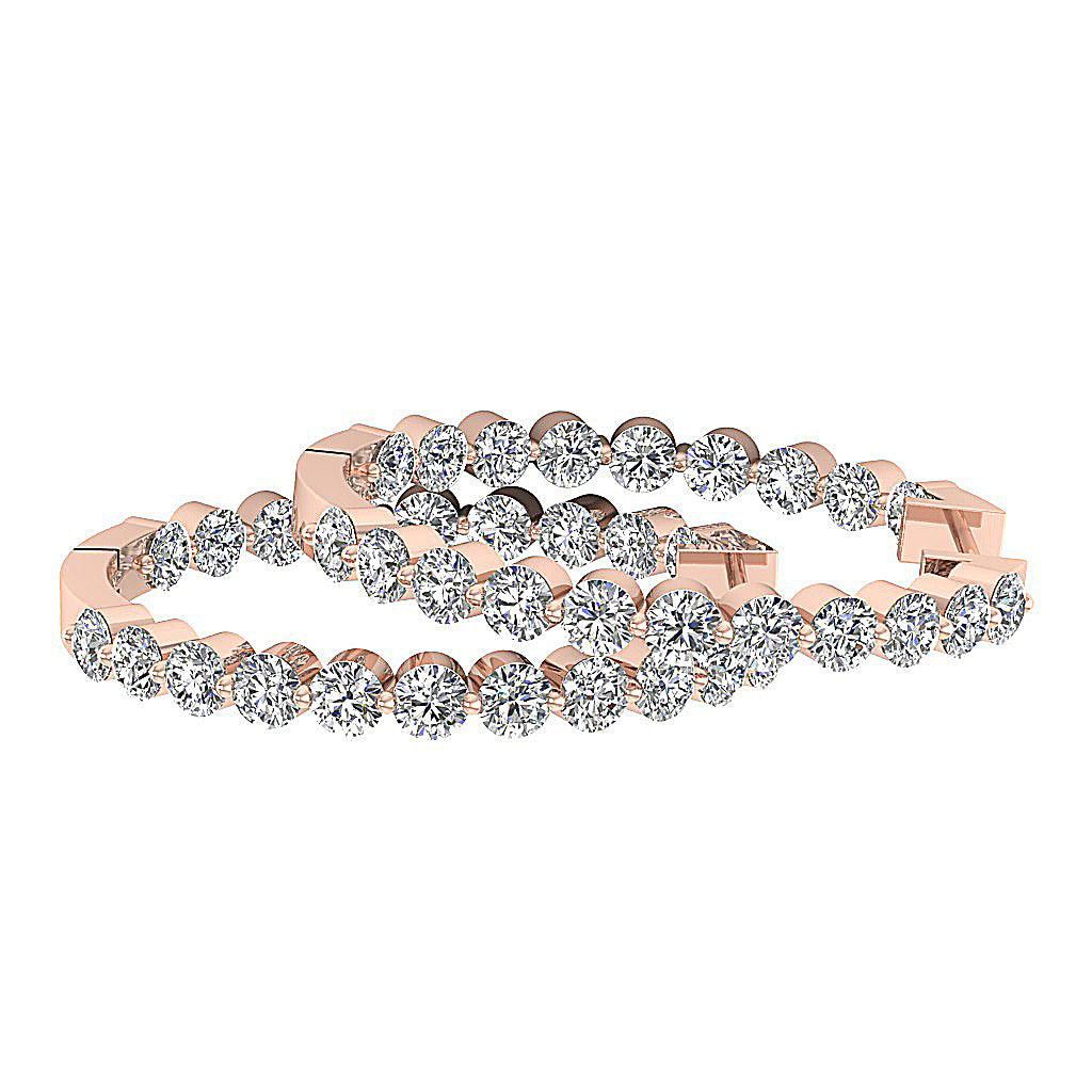 The Charlotte Floating Natural Diamond Rose Gold Inside Outside Hoops Earring 1.20 Inch