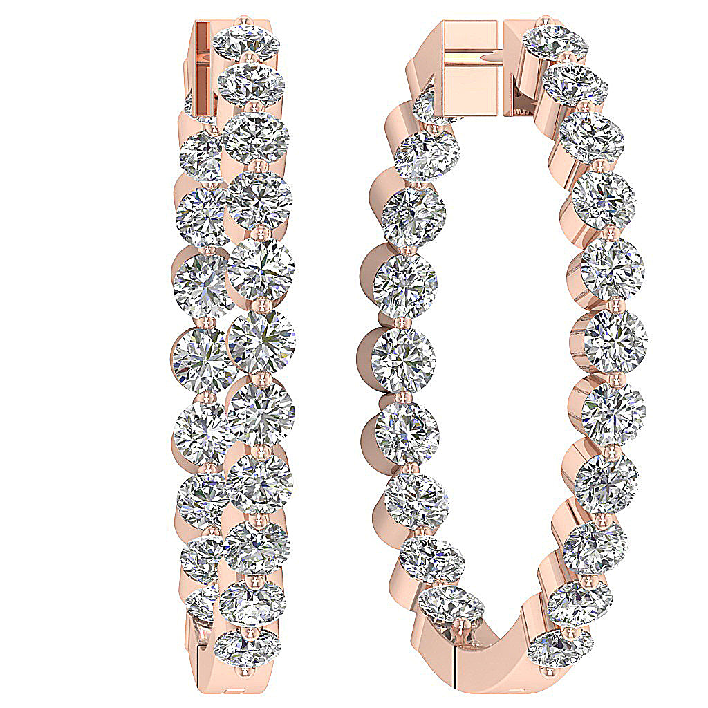 The Charlotte Floating Natural Diamond Rose Gold Inside Outside Hoops Earring 1.20 Inch
