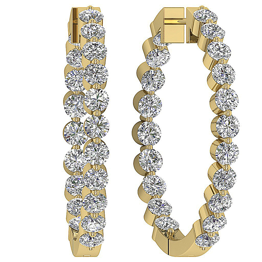 The Charlotte Floating Natural Diamond Rose Gold Inside Outside Hoops Earring 1.20 Inch