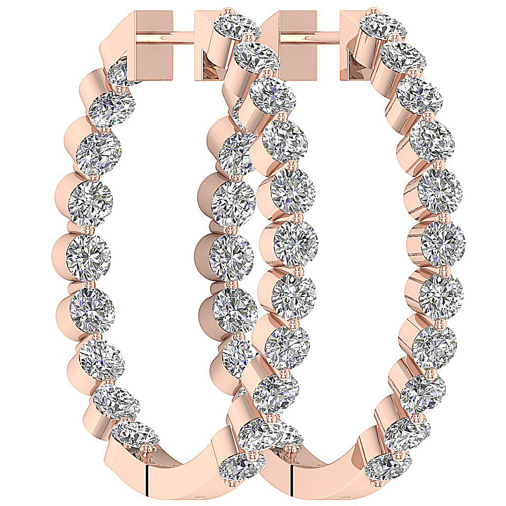 The Charlotte Floating Natural Diamond Rose Gold Inside Outside Hoops Earring 1.20 Inch
