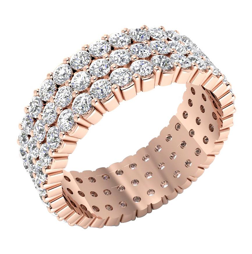 Genuine Diamond Prong Set I1 G 3.50 Ct Three Row Eternity Wedding Ring 14k Solid Gold