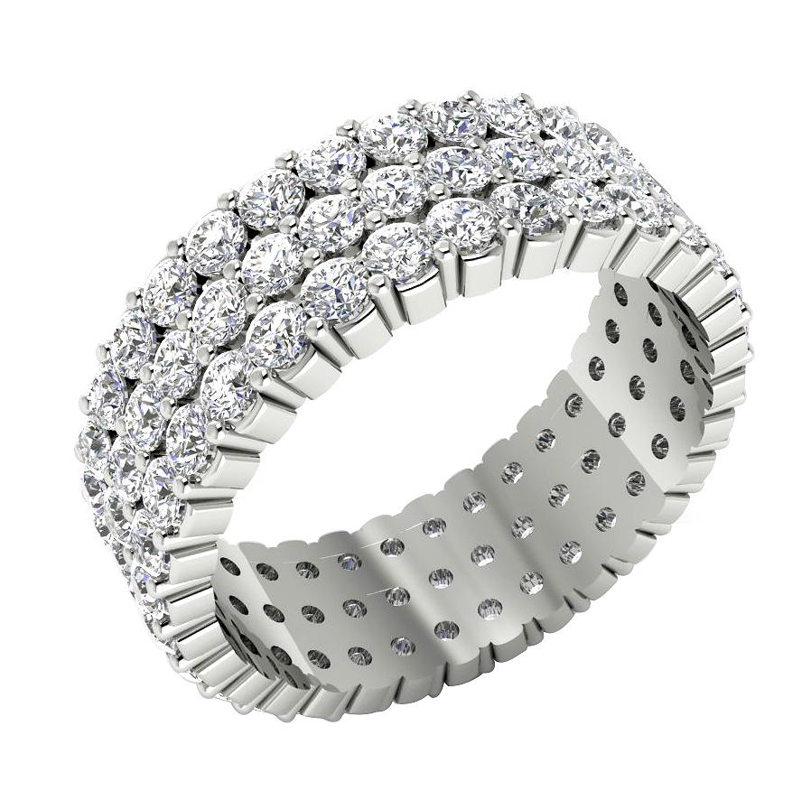 Genuine Diamond Prong Set I1 G 3.50 Ct Three Row Eternity Wedding Ring 14k Solid Gold