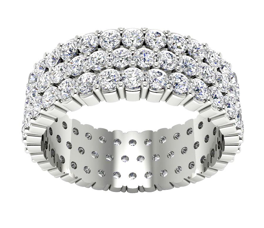Genuine Diamond Prong Set I1 G 3.50 Ct Three Row Eternity Wedding Ring 14k Solid Gold