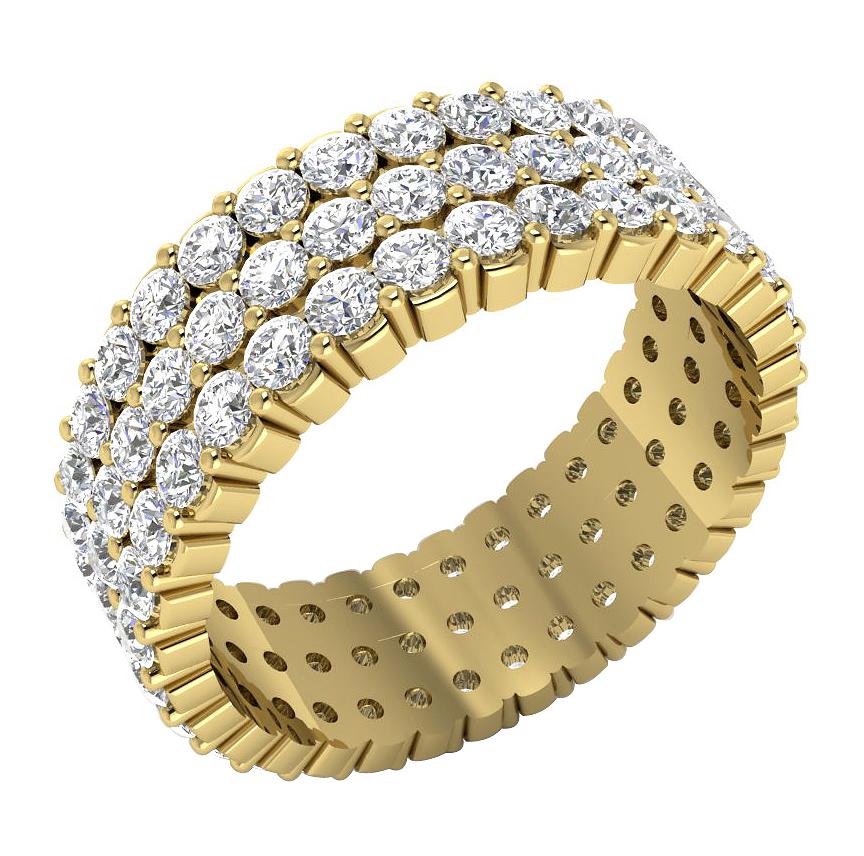 Genuine Diamond Prong Set I1 G 3.50 Ct Three Row Eternity Wedding Ring 14k Solid Gold
