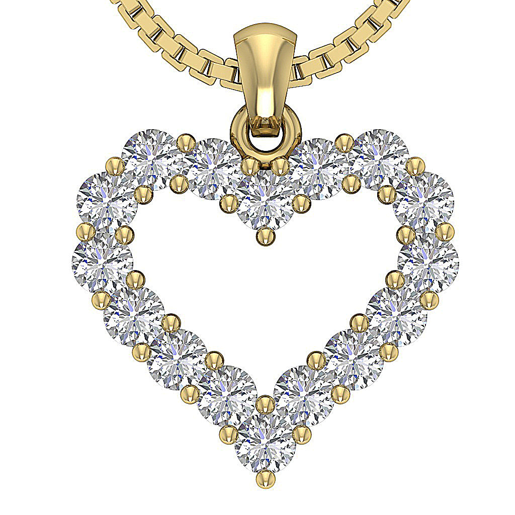 The Marco Beautiful 14K Yellow Gold Heart Pendant Genuine Diamond Prong Set 0.80 Inch