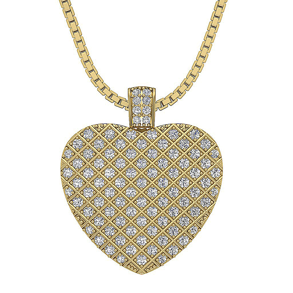 The Kane Pave Set Heart Pendant Natural Round Diamond 14K Solid Yellow Gold