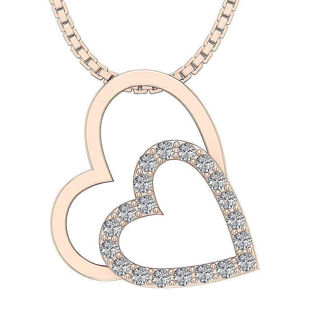 The Royal Twin Heart Pendant Round Diamond 14K Gold