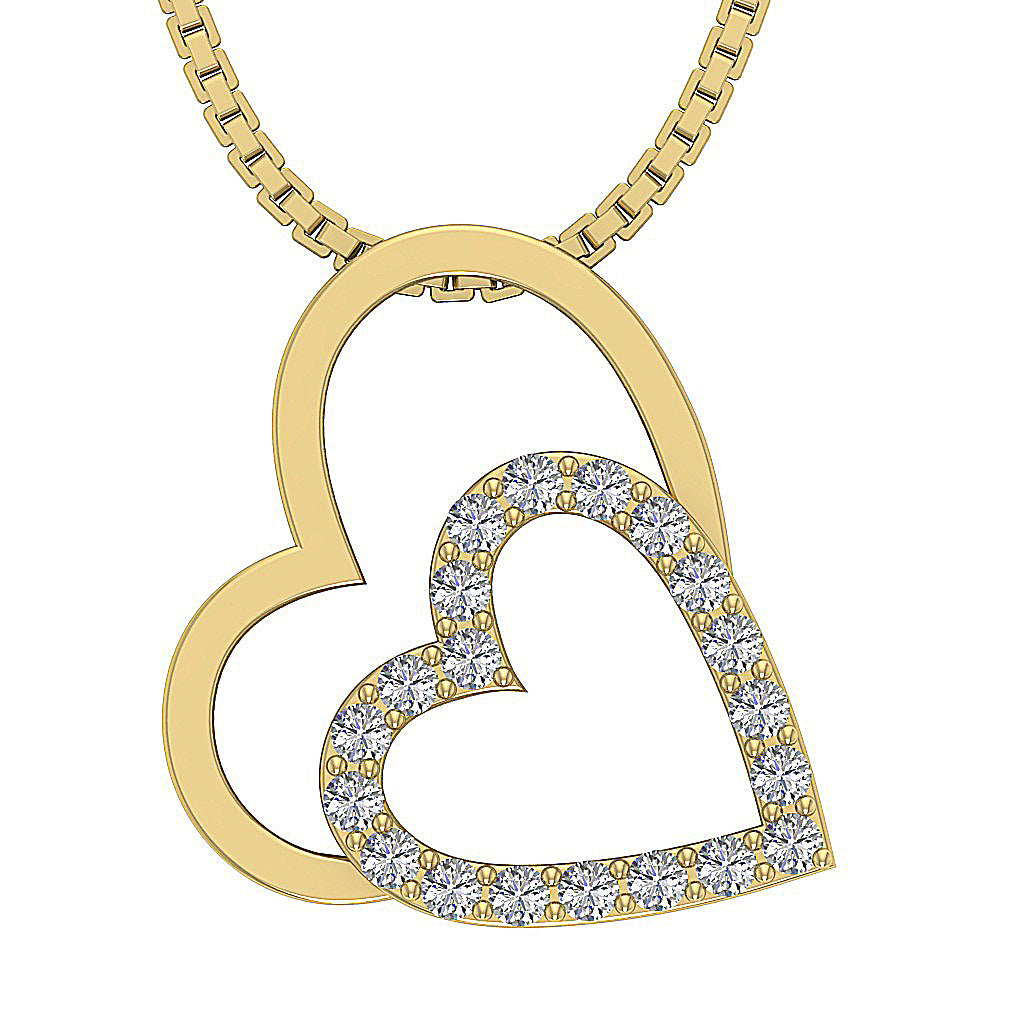 The Royal Twin Heart Pendant Round Diamond 14K Gold