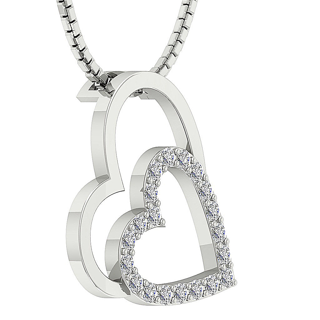 The Royal Twin Heart Pendant Round Diamond 14K Gold