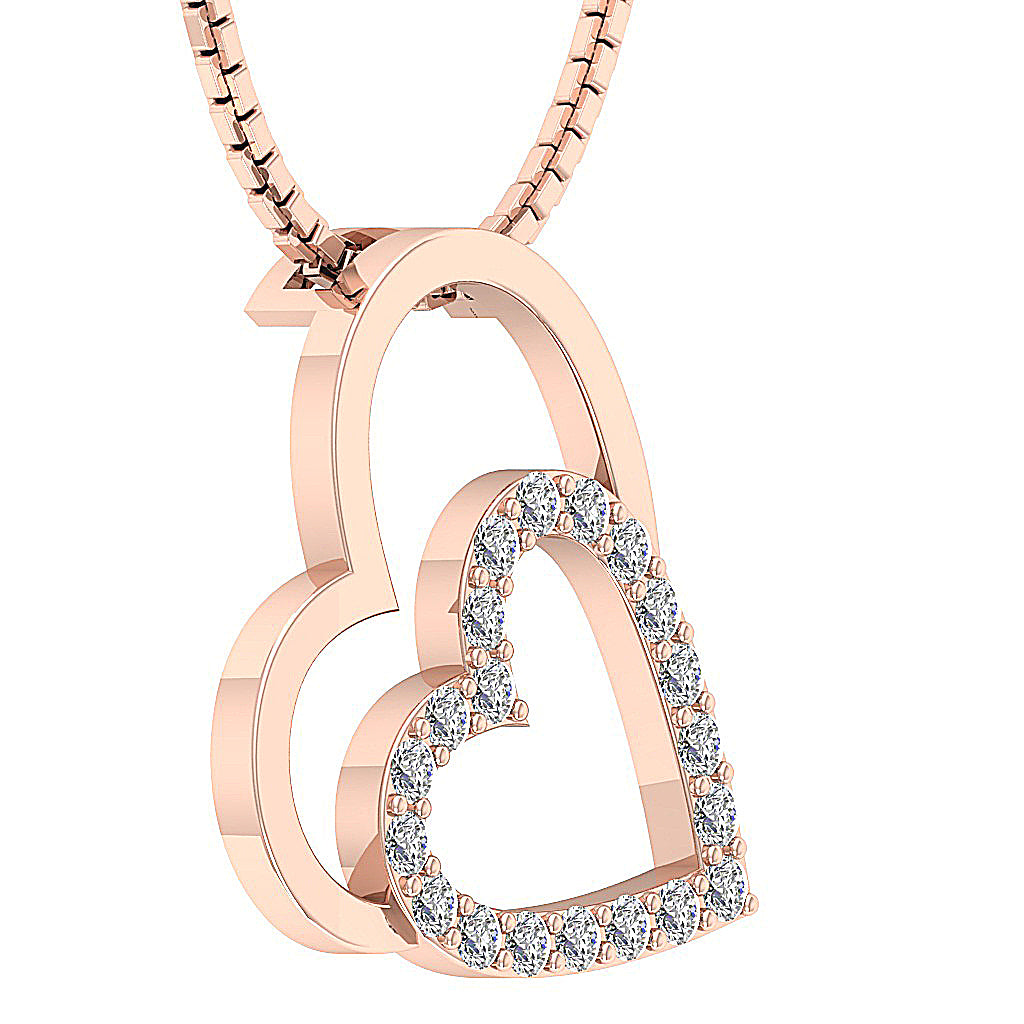 The Royal Twin Heart Pendant Round Diamond 14K Gold