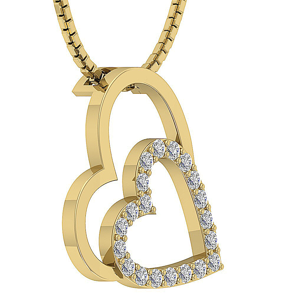 The Royal Twin Heart Pendant Round Diamond 14K Gold
