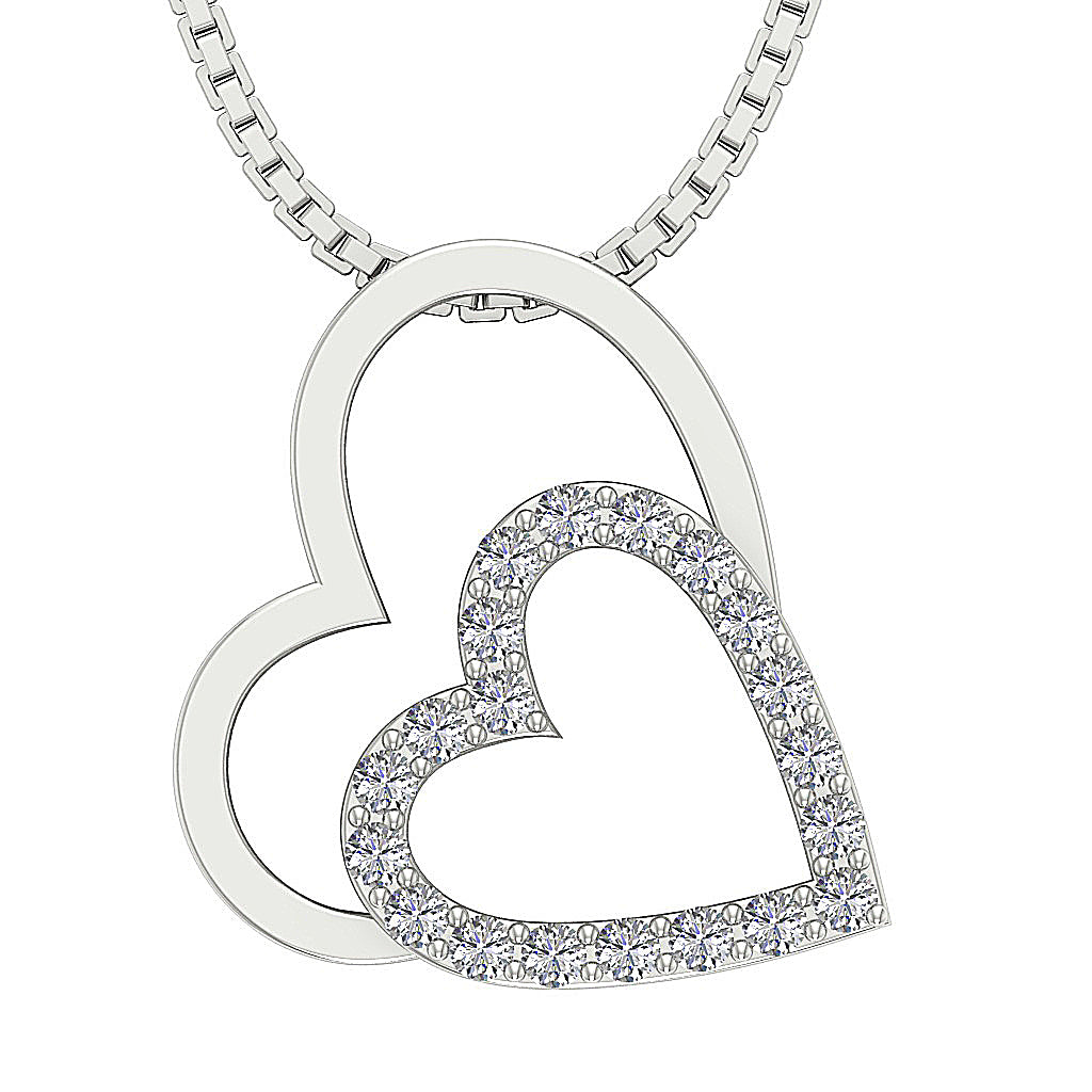 The Royal Twin Heart Pendant Round Diamond 14K Gold