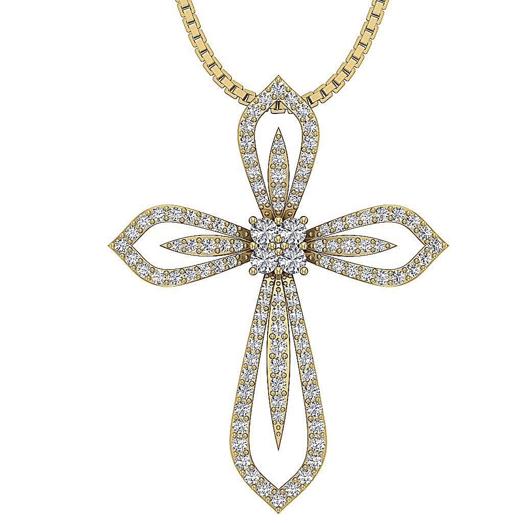 Cross Wedding Pendants Genuine Diamond SI1/I1 G 0.75 Ct 14k/18k Solid Gold Prong Set