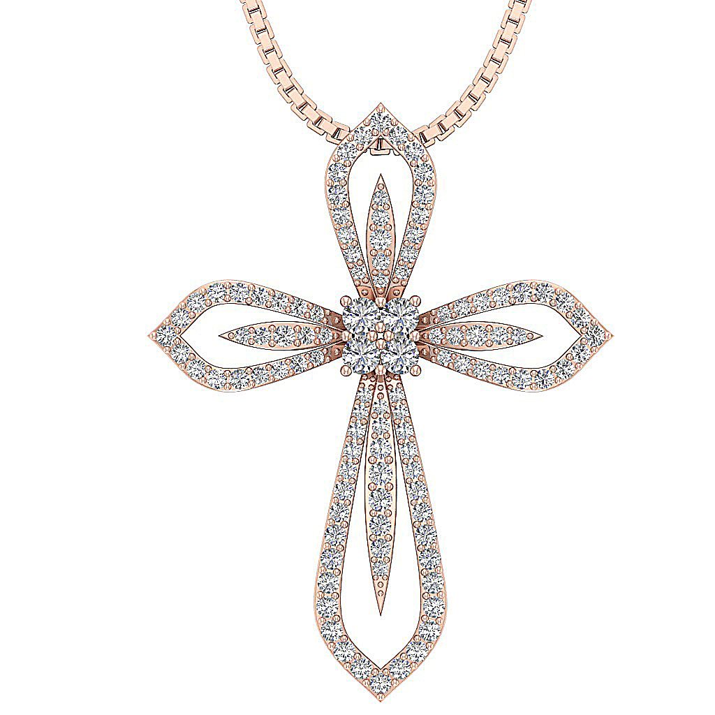 Cross Wedding Pendants Genuine Diamond SI1/I1 G 0.75 Ct 14k/18k Solid Gold Prong Set