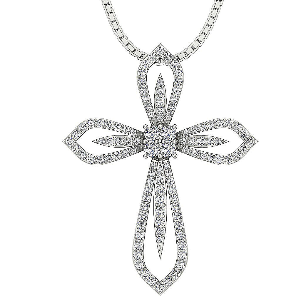 Cross Wedding Pendants Genuine Diamond SI1/I1 G 0.75 Ct 14k/18k Solid Gold Prong Set