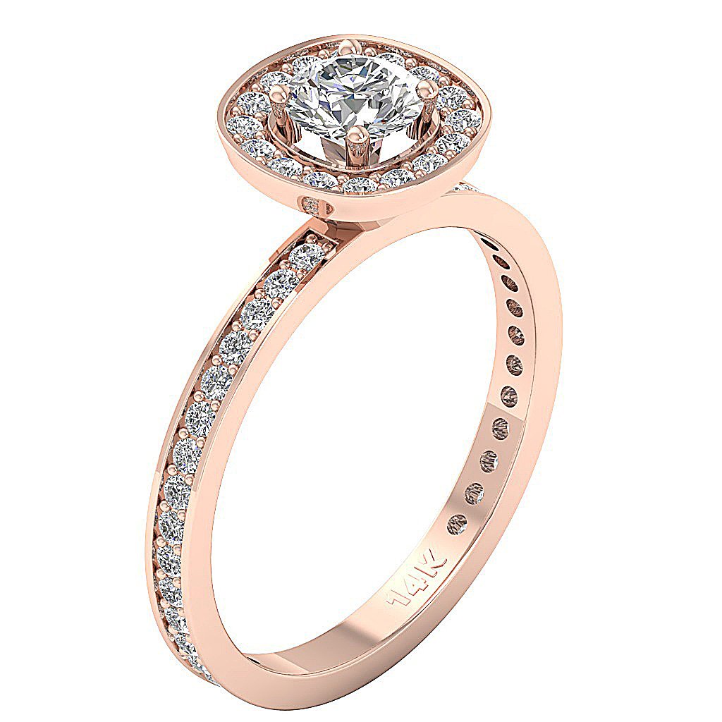 14k Two Tone Gold Halo Solitaire Wedding Ring Genuine Diamond I1 G 1.40 Ct Prong Pave Set