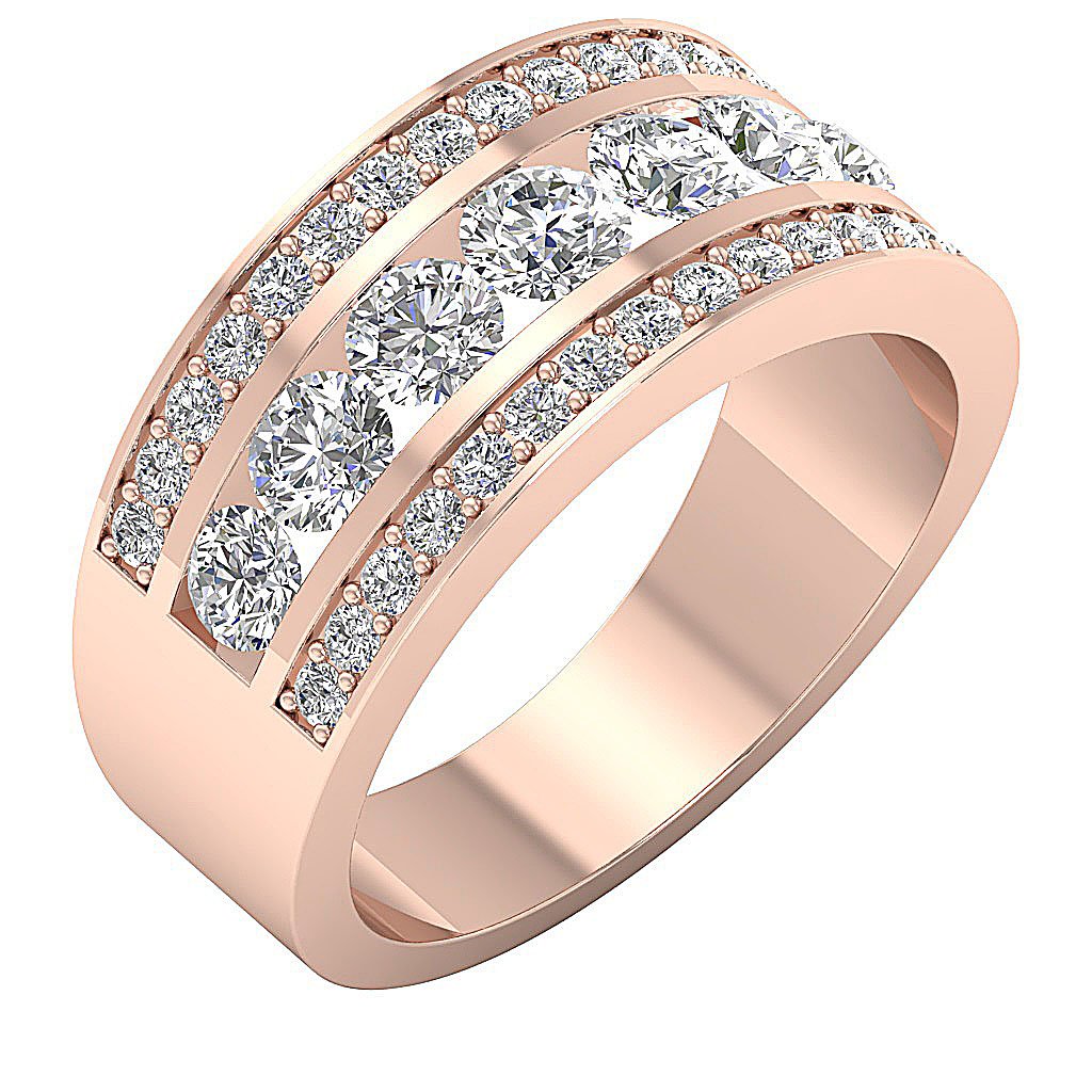 Genuine Diamond Cut Wedding Ring Channel Set SI1 G 2.25 Ct 14K Rose Gold 9.90 MM