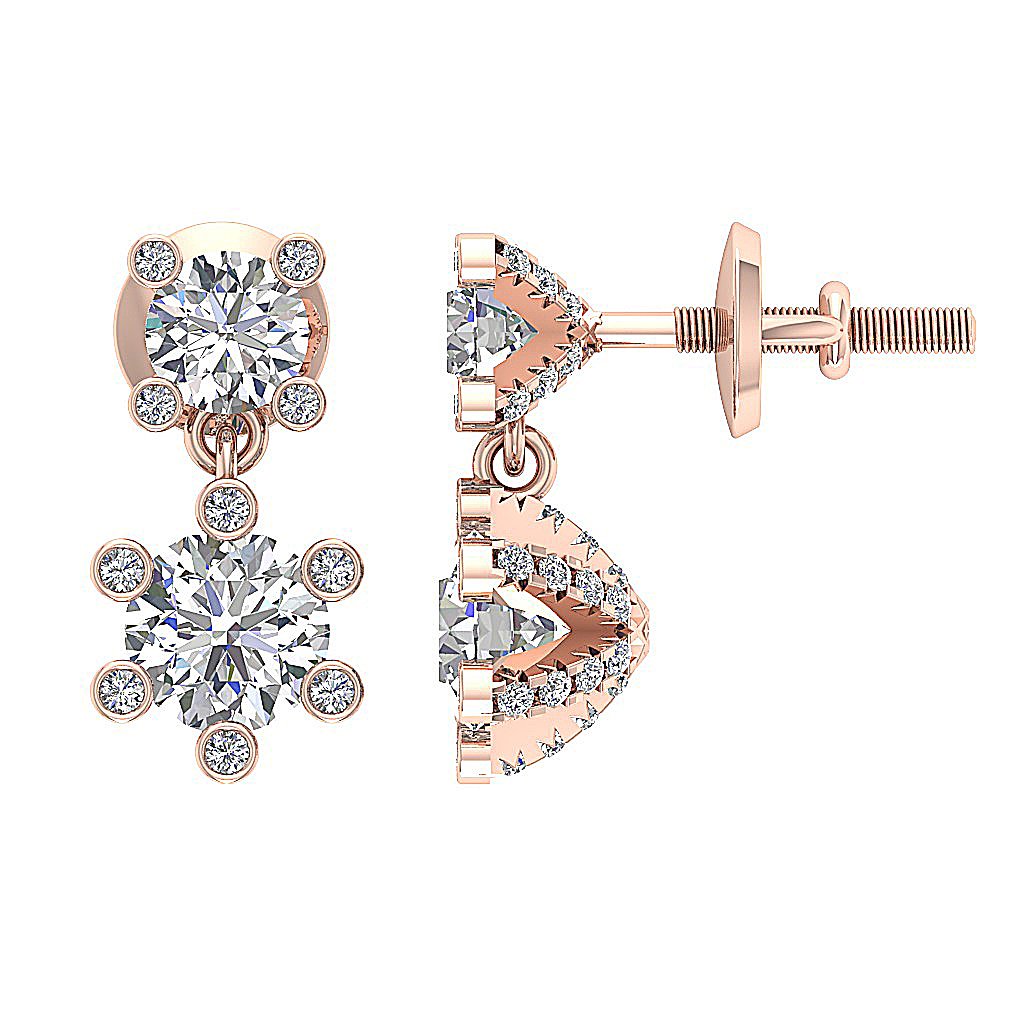 SI1/I1 G 1.70 Ct Fashion Wedding Earrings Genuine Diamond 18k/14k Yellow Gold Prong Bezel Set