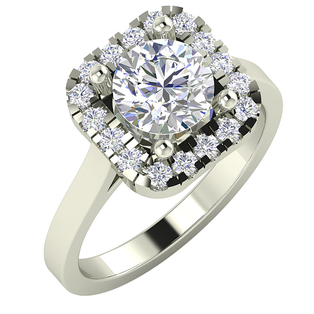 Solitaire Cushion Halo Engagement Wedding Ring I1 G 1.90 Ct Round Cut Diamond 14K Rose Gold 11.60MM