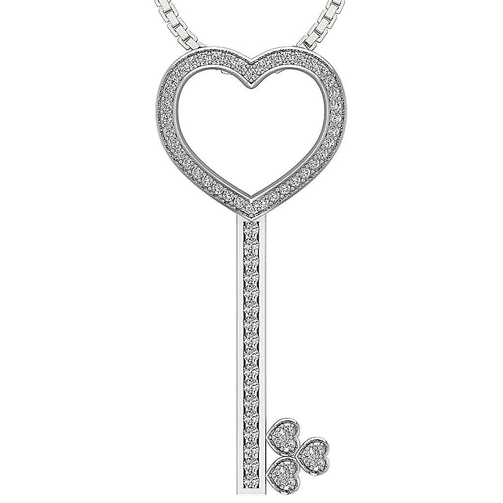 Designer Key Shape Pendant SI1/I1 G 0.55 Carat Natural Diamond 14k/18k Solid Gold
