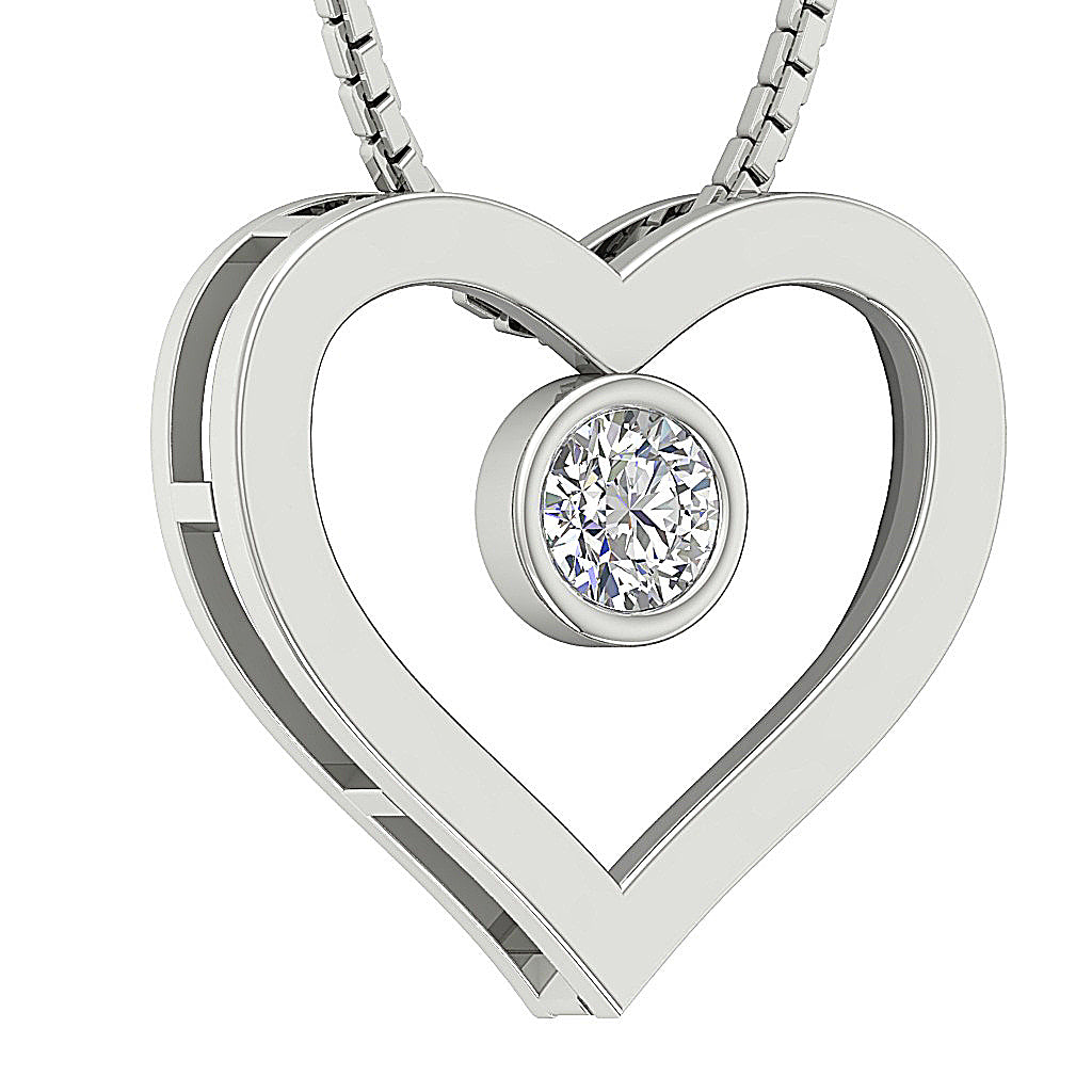 DesignerBezelSetGenuineDiamond14kWhiteGoldHeartPendant