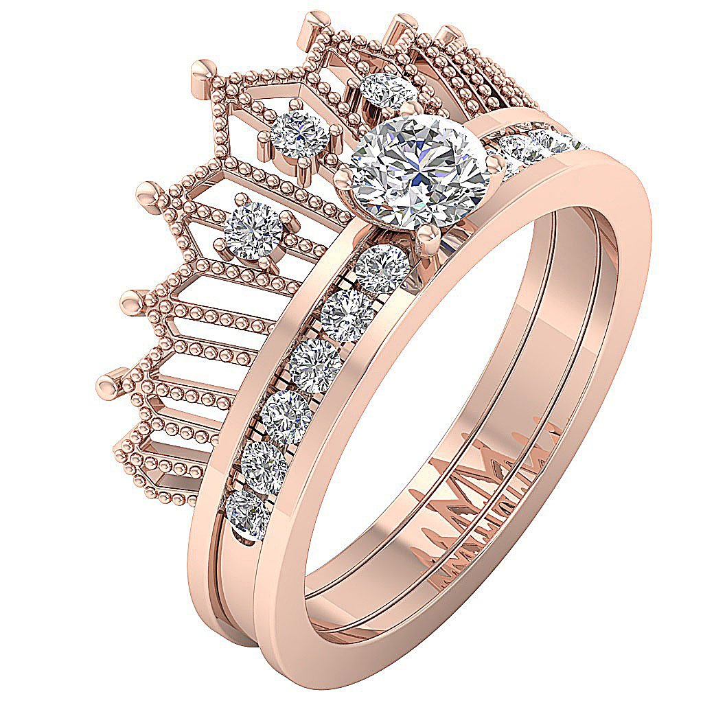 Queen Crown Bridal Anniversary Ring 14K Solid Gold Prong Set SI1 G 1.15 Ct Round Diamond 13.25 MM