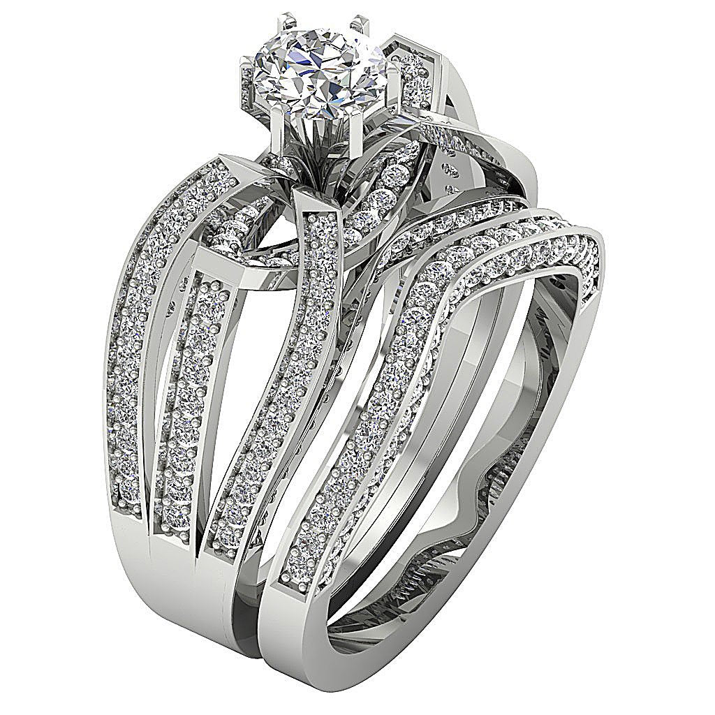 Diamond For Good Split Shank Engagement Ring Sets SI1 G 2.15 Ct Round Diamond 14k Gold