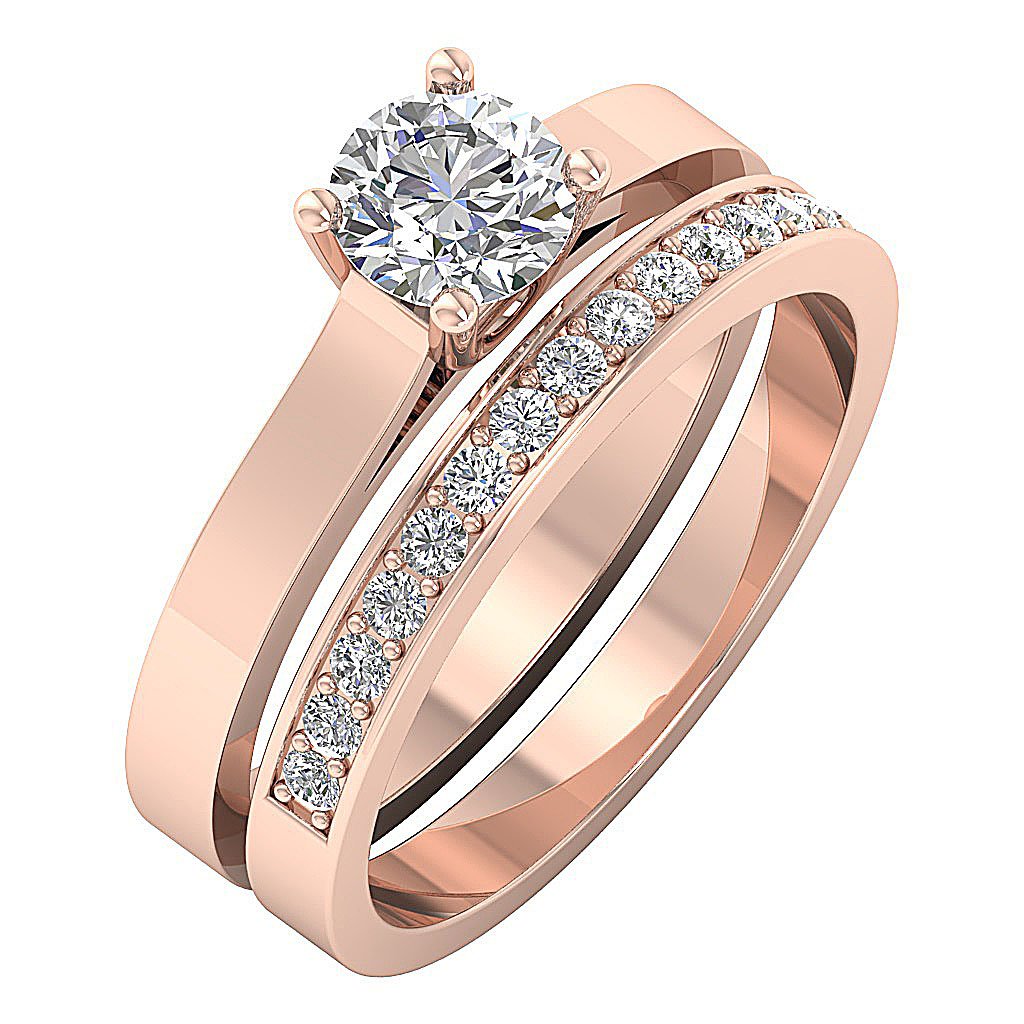 Solitaire Engagement Band Wedding Ring Sets I1 G 1.15 Ct Natural Diamond 14K Solid Yellow Gold