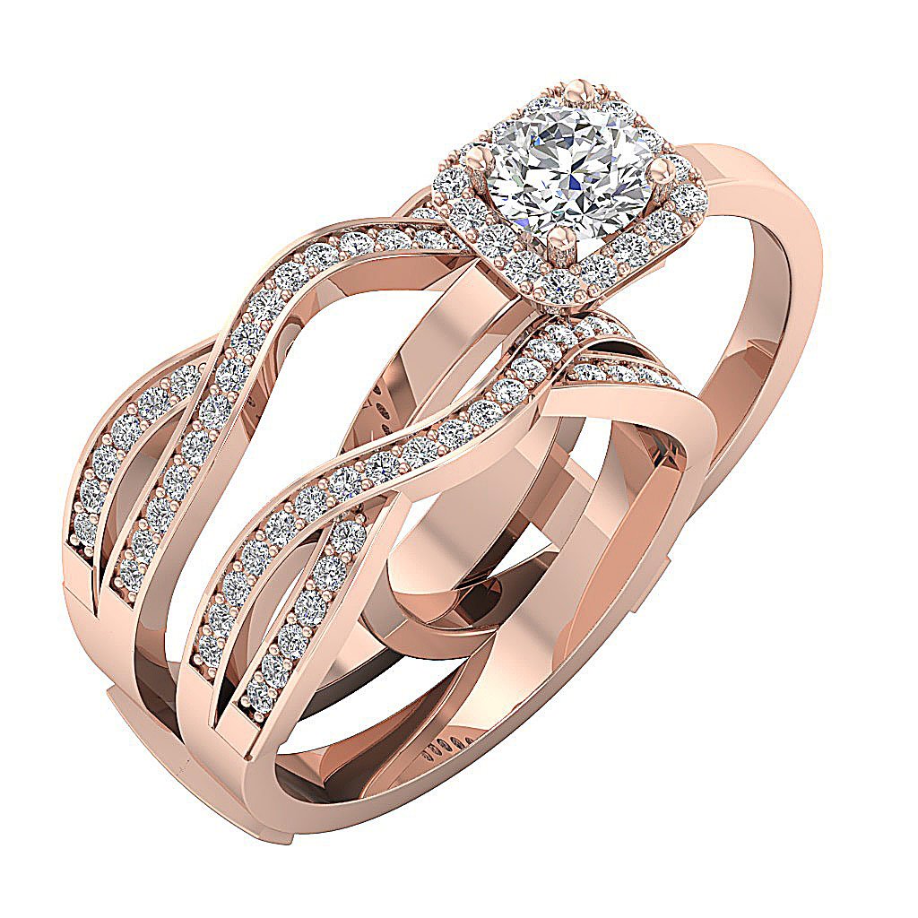 Halo Bridal Anniversary Ring Prong Set SI1 G 1.60 Carat Round Diamond Cut 14K Solid Gold
