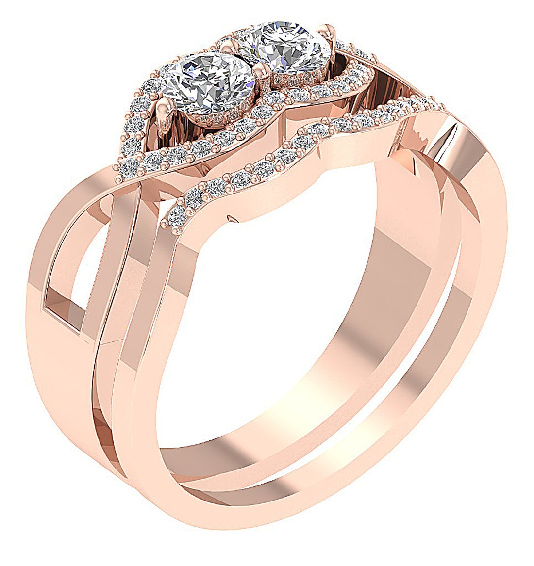2 Stone Engagement Ring And Wedding Band Set Gold I1 G 0.80 Carat Natural Diamond Prong Set