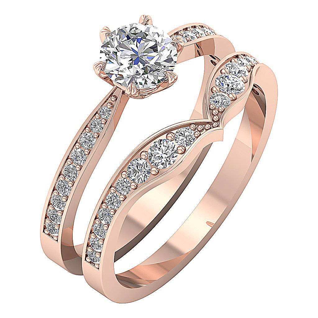 6 Prong Solitaire Engagement Ring Wedding Band Sets I1 G 1.35 Ct Genuine Diamond