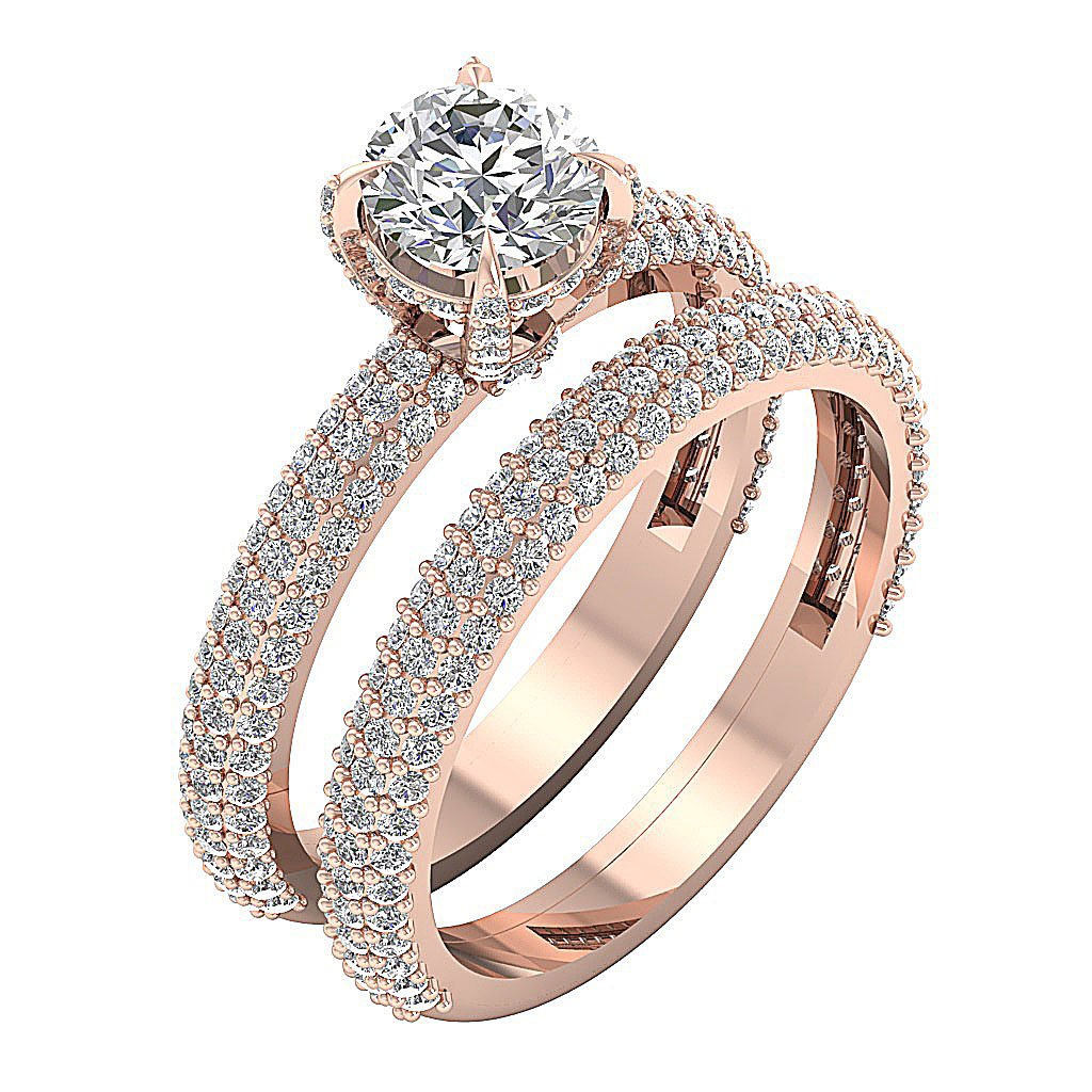 Round Diamond 14K Solid Gold Halo Bridal Wedding Ring Prong Set I1 G 2.75 Ct 7.85 MM
