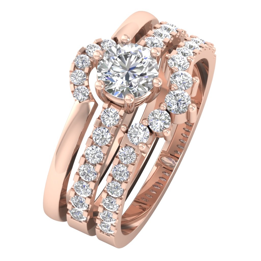 Trio Wedding Sets I1 G 1.80Ct Round Diamond 14K Solid Gold 11.75MM