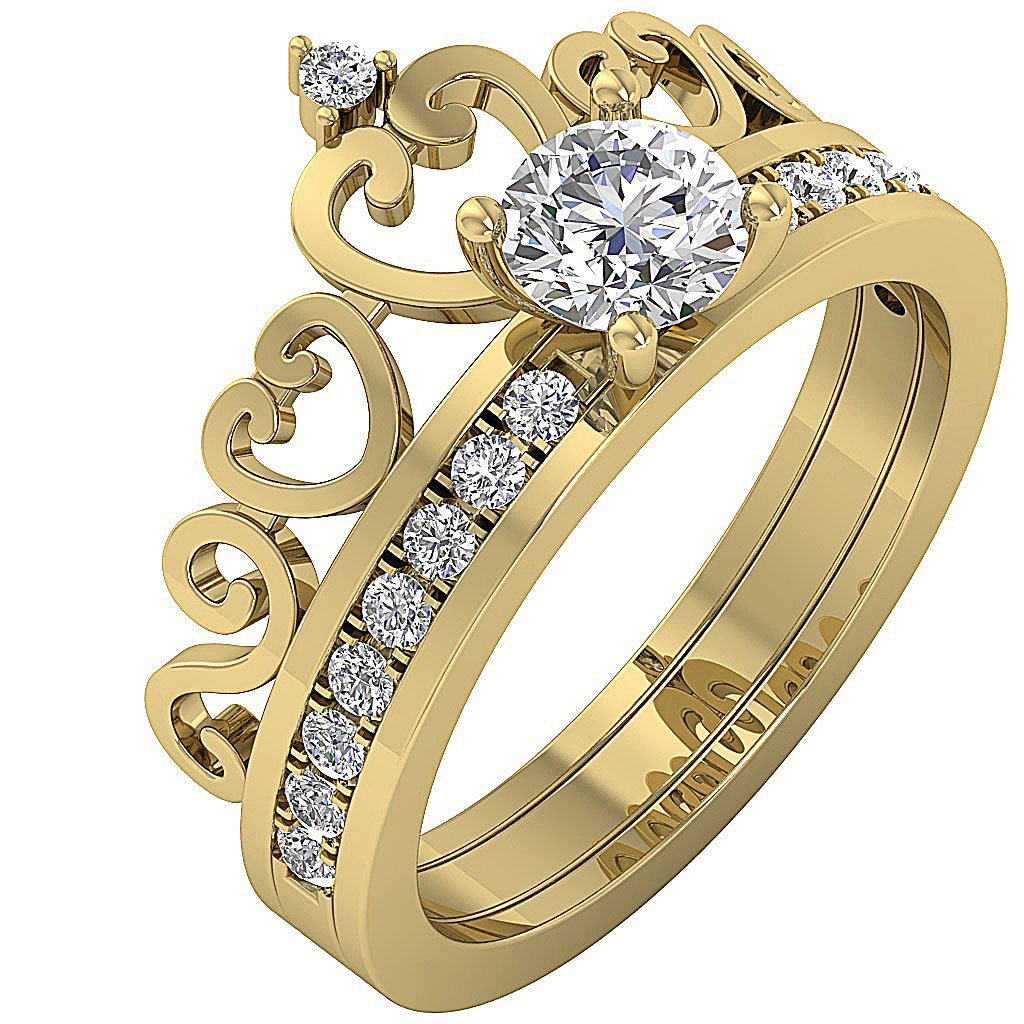 Crown Bridal Anniversary Ring 14K Solid Gold Prong Set SI1 G 1.30 Ct Round Diamond 12.35 MM
