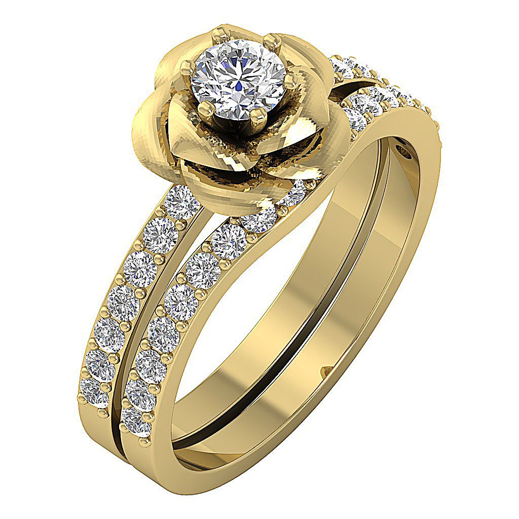 Flower Engagement Ring Wedding Band Set I1 G 1.10 Ct Natural Diamond 14K Gold